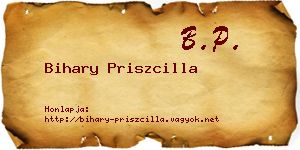 Bihary Priszcilla névjegykártya